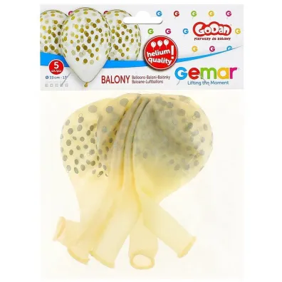 Godan Balony Premium Hel "Konfetti z�ote" transparentne 13" 5 szt.