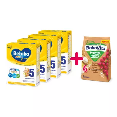 Bebiko Zestaw 5 Mleko modyfikowane dla dzieci ju� od 2,5 roku �ycia + BoboVita Porcja zb� Kaszka bezmleczna powy�ej 6. miesi�ca �ycia 4 x 800 g + 170 g