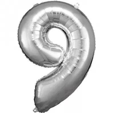 Amscan Balon foliowy cyfra 9 srebrna 60x86cm