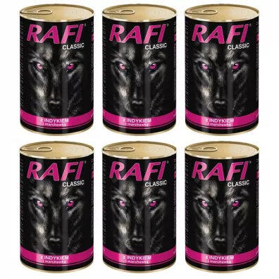 Rafi Classic Karma mokra dla psw z indykiem i marchewk Zgrzewka 6 x 1.24 kg