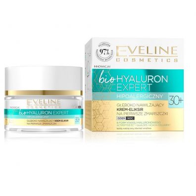 Eveline Cosmetics Bio Hyaluron Expert 30+ gboko nawilajcy krem-eliksir na pierwsze zmarszczki na dzie i noc 50 ml