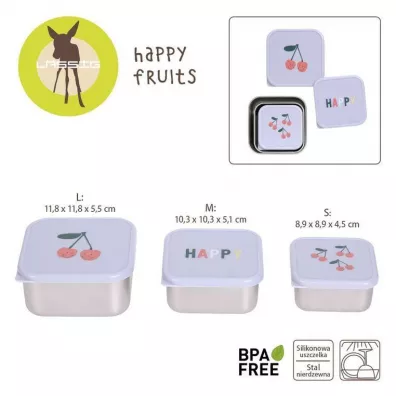 Lassig Pojemnik na przekski snackbox ze stali nierdzewnej 3 szt. Happy Fruits Cherry