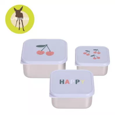Lassig Pojemnik na przekski snackbox ze stali nierdzewnej 3 szt. Happy Fruits Cherry