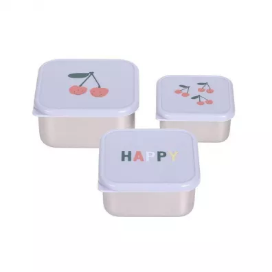 Lassig Pojemnik na przekski snackbox ze stali nierdzewnej 3 szt. Happy Fruits Cherry