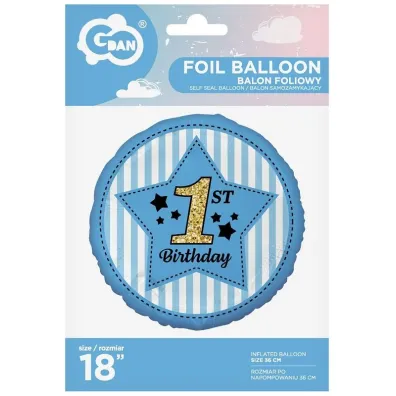 Godan Balon foliowy 1st Birthday niebieski 45cm