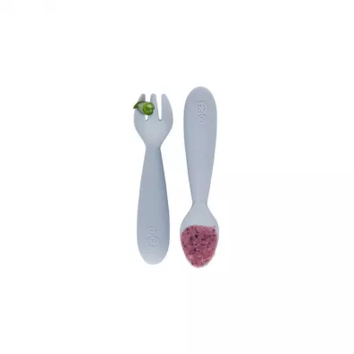 Ezpz Komplet silikonowych sztucw Mini Utensils pastelowa szaro