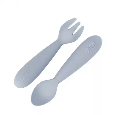Ezpz Komplet silikonowych sztucw Mini Utensils pastelowa szaro