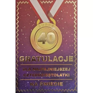 Yeku Karnet Urodziny 40 medal damskie