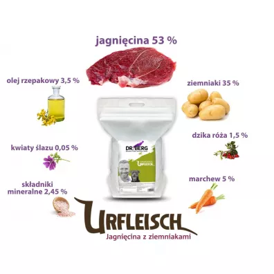 Dr. Berg Urfleisch jagnicina z ziemniakami dla dorosych psw 5 kg