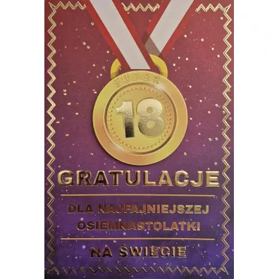 Yeku Karnet Urodziny 18 medal damskie