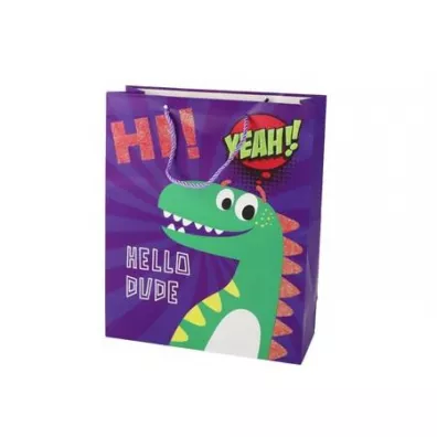 LeanToys Torba prezentowa fioletowa Dinozaur 41,5x30x12cm
