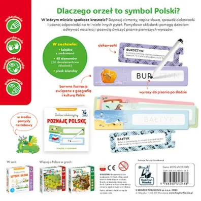 Zestaw edukacyjny. Poznaj� Polsk�. Ksi��ka + puzzle do pisania 3+ Kapitan Nauka
