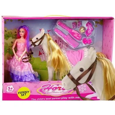 Lalka ksi�niczka z bia�ym kucykiem + akcesoria LeanToys