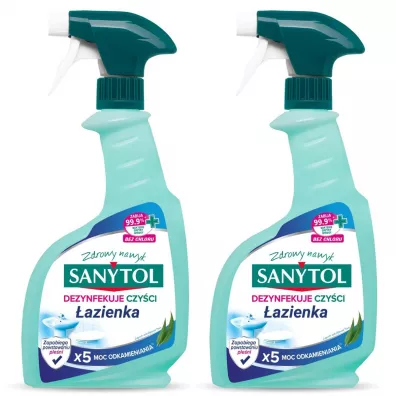 Sanytol Spray do �azienki o zapachu eukaliptusa czy�ci usuwa kamie� i dezynfekuje Zestaw 2 x 500 ml