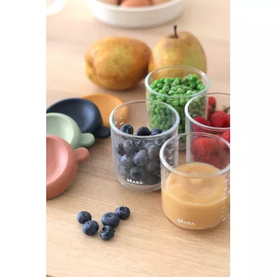 Beaba Zestaw pojemnikw soiczkw szklanych z zamkniciem Sunrise color mix 4 x 250 ml