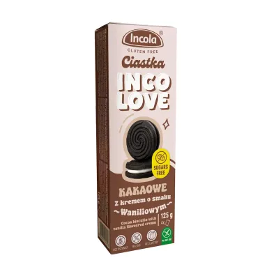 Incola Ciastka markizy kakaowe z kremem o smaku waniliowym bez cukru bezglutenowe 125 g