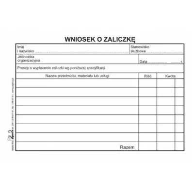 Papirus Wniosek o zaliczk� offset A6