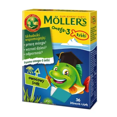 Moller`s Omega-3 Rybki �elki z kwasami omega-3 i witamin� D3 dla dzieci Owocowe - suplement diety 36 szt.