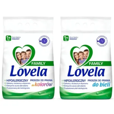 Lovela Family Hipoalergiczny proszek do prania do bieli + Hipoalergiczny proszek do prania do kolor�w Zestaw 2 x 2.1 kg