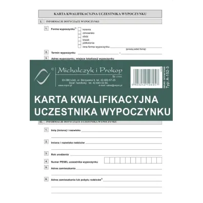 Michalczyk i Prokop Karta kwalifikacyjna uczestnika wypoczynku A-152-3