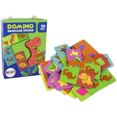 Domino dwustronne Dinozaury 10x5cm 28el LeanToys