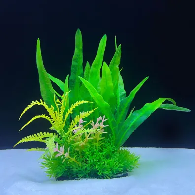 AquaNatura Ro�lina, do dekoracji akwarium, zielona, plastikowa, 18 cm, papro� i wodororost le�ny z r�owym akcentem