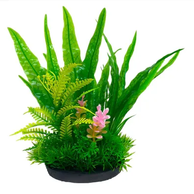 AquaNatura Ro�lina, do dekoracji akwarium, zielona, plastikowa, 18 cm, papro� i wodororost le�ny z r�owym akcentem