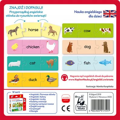 Puzzle Kapitan Nauka. Uk�adanki malucha. Angielski. Zwierz�ta 1-3 lata Edgard