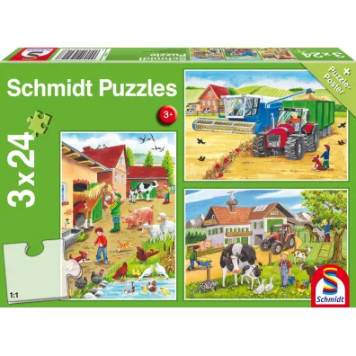 Puzzle 3 x 24 el. Praca na wsi Schmidt