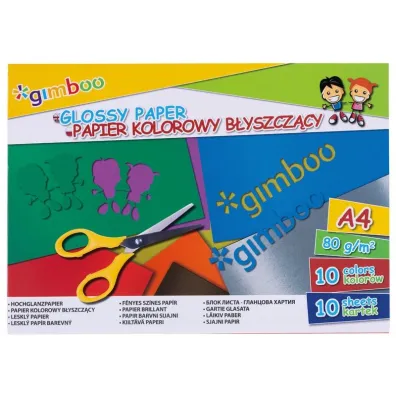 Zeszyt papier�w kolorowych b�yszcz�cych A4 Gimboo 10 szt.