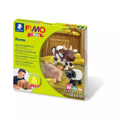 Staedtler Fimo Masa plastyczna termoutwardzalna Kids, Form&Play Farma, 42g, 4 kostki, zestaw z akcesoriami 4x42g