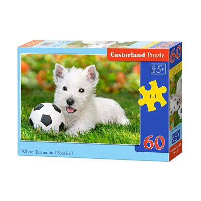 Puzzle 60 el. White Terrier and Football Castorland