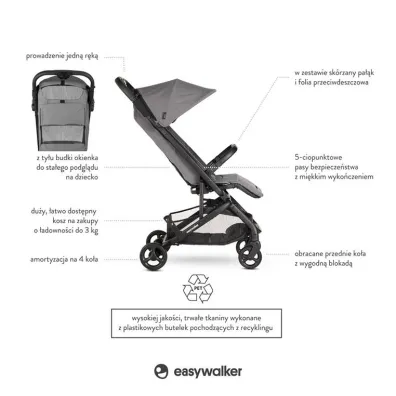 Easywalker Miley² Kompaktowy w�zek spacerowy z torb� transportow� Marble Grey