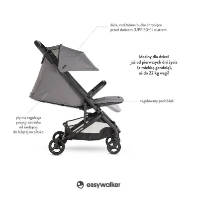 Easywalker Miley² Kompaktowy w�zek spacerowy z torb� transportow� Marble Grey
