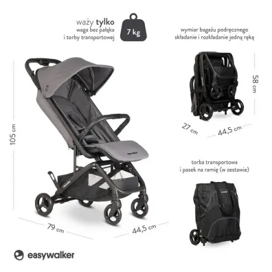 Easywalker Miley² Kompaktowy w�zek spacerowy z torb� transportow� Marble Grey
