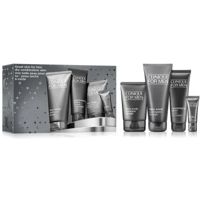 Clinique Zestaw For Men Great Skin Essentials �el do mycia twarzy + peeling do twarzy + przeciwstarzeniowy krem pod oczy + emulsja nawil�aj�ca do twarzy 200 ml + 100 ml + 15 ml + 100 ml