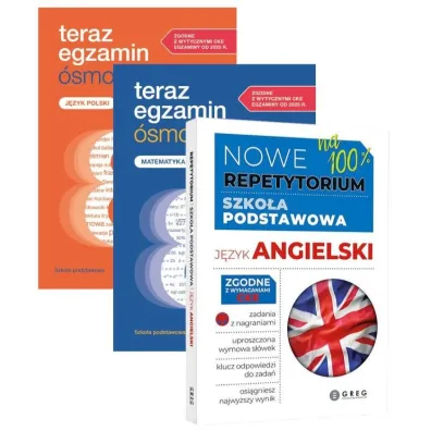 Pakiet Teraz egzamin �smoklasisty. Repetytorium: J�zyk polski, Matematyka, Nowe Repetytorium. Szko�a podstawowa. J�zyk angielski