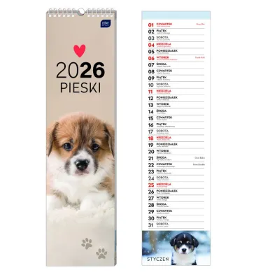 Interdruk Kalendarz 2026 paskowy 13,5x50cm Psy
