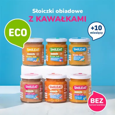 Smileat S�oiczek z ekologicznymi ma�ymi kawa�kami soczewicy i komos� ry�ow� po 10 miesi�cu 230 g Bio