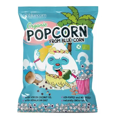 Bluecorn Popcorn z niebieskiej kukurydzy z olejem kokosowym i sol himalajsk bezglutenowy 20 g Bio