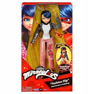 Orbico Lalka Miraculous Biedronka i Czarny Kot - Marinette w zmieniaj�cym si� stroju z cekinami Fashion Flip 50375