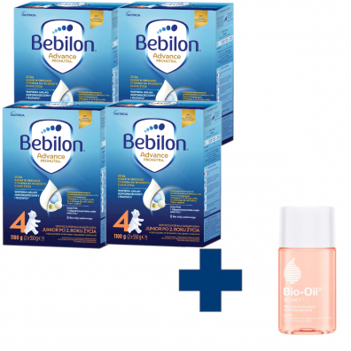 Bebilon Zestaw 4 Pronutra-Advance Odżywcza formuła na bazie mleka po 2. roku + Bio Oil Specjalistyczny olejek do pielęgnacji skóry 4 x 1100 g + 60 ml