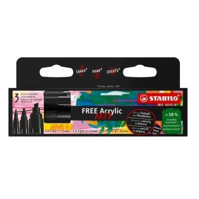 Stabilo Marker Free Acrylic czarny 3 szt.
