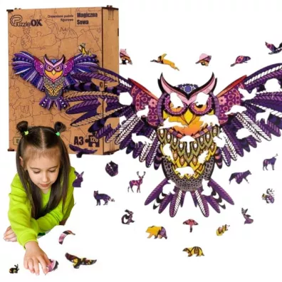 Puzzle drewniane eko 120 el. Magiczna sowa A3 Maksik