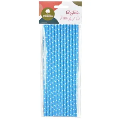 S�omki papierowe niebieskie w bia�e kropki 12 szt.
