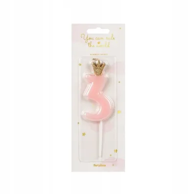 PartyDeco �wieczka urodzinowa 3 jasny r�owy 9.5cm