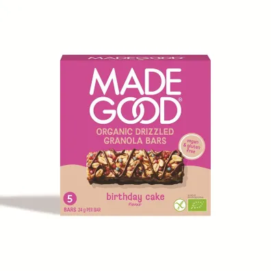 Madegood Batony granola crunchy smak tort urodzinowy w polewie czekoladowej bezglutenowe 5 x 24 g Bio