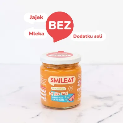 Smileat S�oiczek z ekologicznymi ma�ymi kawa�kami makaronu z pomidorami po 10 miesi�cu 230 g Bio