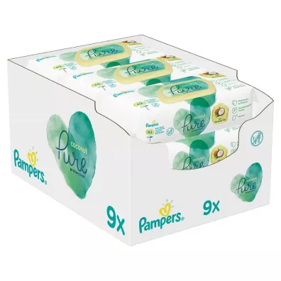 Pampers Coconut Pure Chusteczki nawil�aj�ce dla dzieci 9 x 42 szt.