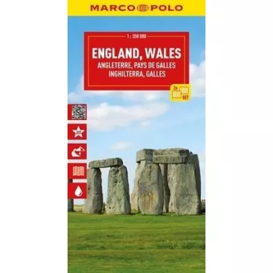 Anglia, Walia. Mapa drogowa w skali 1:350 000